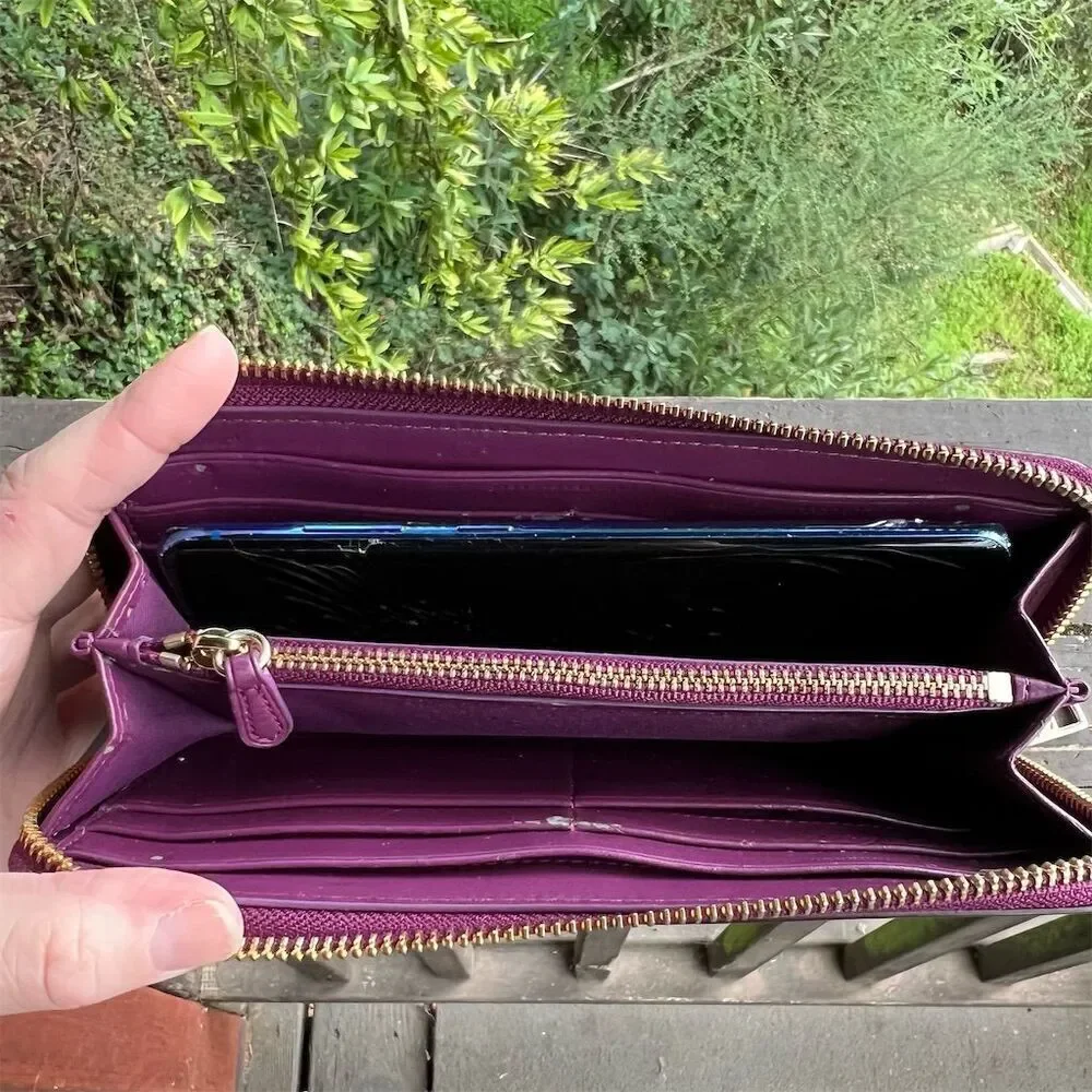 COACH Long Zip-Around Wallet Purple Smooth Leather w Gold Hardware AUTHENTIC